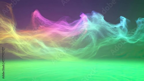 Colorful particles of light dancing in the aurora borealis with a green screen background  