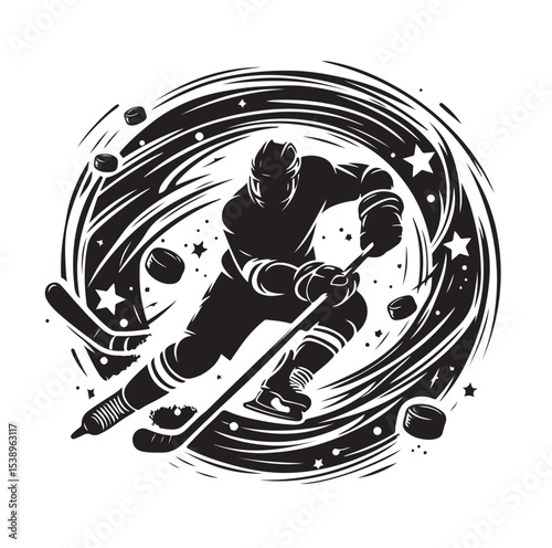 Ice hockey arena player shooting Competitive Team Intense Game. professional forward player