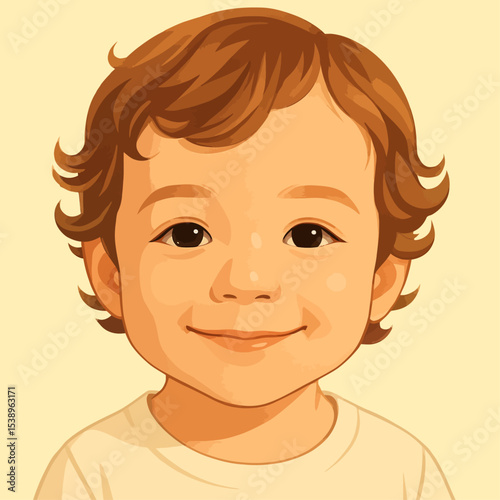 Gentle smiley innocent child with bright eyes full of joy and warmth.