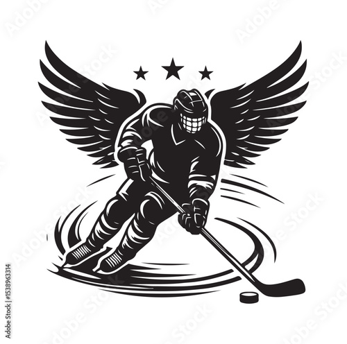 Ice hockey arena player shooting Competitive Team Intense Game. professional forward player