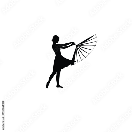 woman opening umbrella silhouette on white background