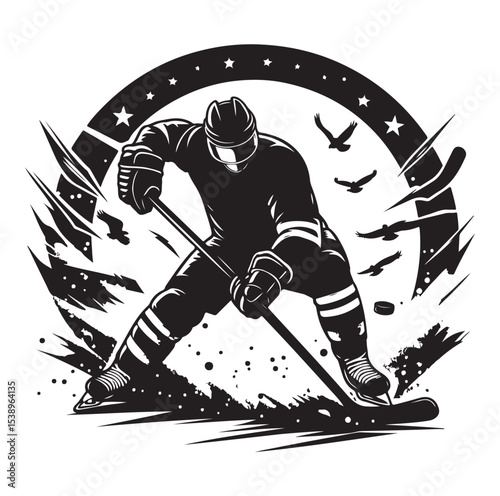 Ice hockey arena player shooting Competitive Team Intense Game. professional forward player