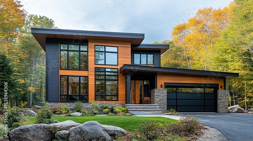 Exterior of modular homes featuring modern architecture, showcasing innovative design elements and sustainable building practices for a contemporary, eco-friendly living environment.