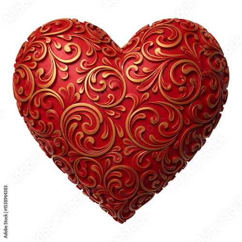 Ornate Red Heart with Gold Filigree isolated on transparent baackground