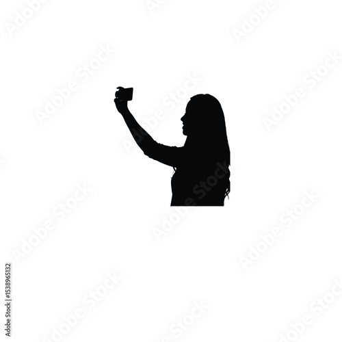 woman taking selfie silhouette on white background