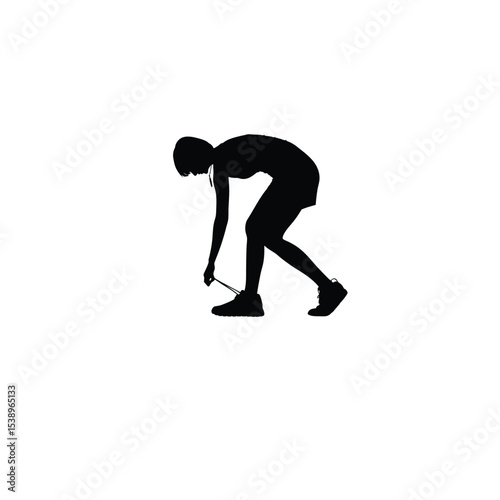 woman tying shoelace silhouette on white background