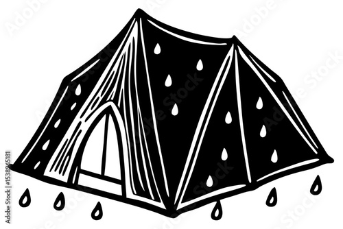 Waterproof Camping Tent Illustration Rainy Day Shelter Design