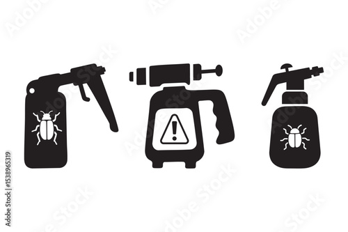 Insecticide Spray Bottle Silhouette Icons Set for Pest Control and Disinfection