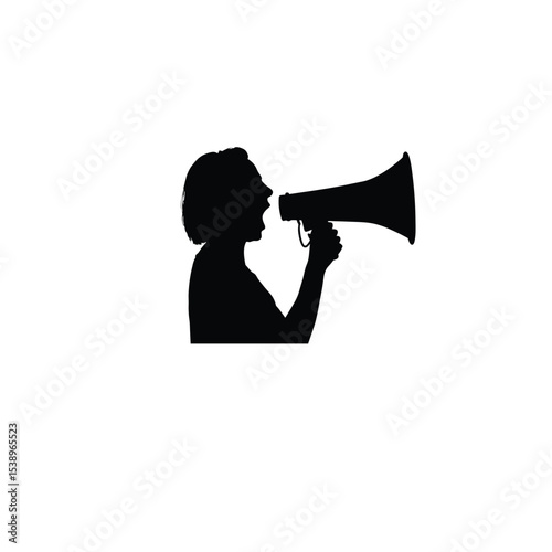 woman with megaphone shouting silhouette on white background