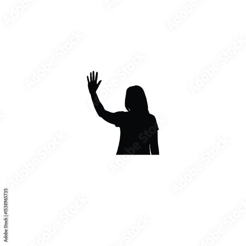 woman waving hand silhouette on white background