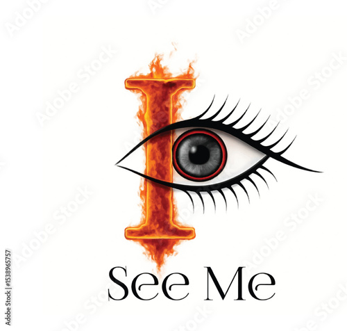 See Me: Captivating visual metaphor combining an eye, the letter "I," and fire to symbolize vision and awareness, offering a thought-provoking representation of sight and perspective. 