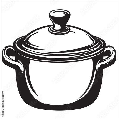 Traditional Cooking Pot Silhouette Vector Illustration – Kitchenware Icon for Culinary Tools, Food Preparation, Recipe Design, Home Cooking, Restaurant Branding, and Modern Kitchen Concept Art