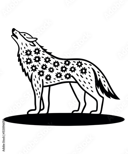 Black vector silhouette illustrations of farm and wild animals including horses, dogs, and deer