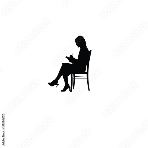 woman writing diary silhouette on white background