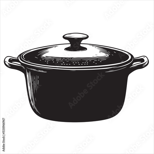 Traditional Cooking Pot Silhouette Vector Illustration – Kitchenware Icon for Culinary Tools, Food Preparation, Recipe Design, Home Cooking, Restaurant Branding, and Modern Kitchen Concept Art