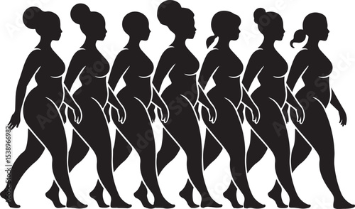 Diverse Group of Plus Size Women Walking Silhouettes for Body Acceptance