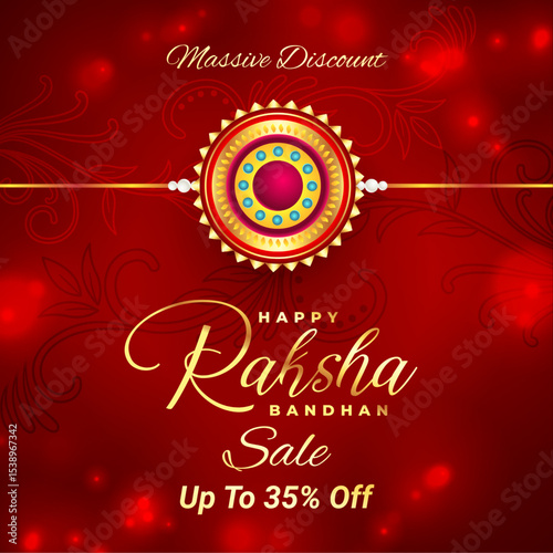 Raksha Bandhan Sale With Up To 35% Off. Rakhi (Wrist Band) Sale. Vector Illustration. Amazing Rakhi Design. Massive Discount.