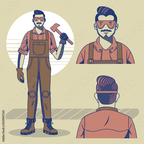 Stylized carpenter illustration with transparent background