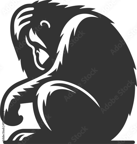 Vector illustration of a orangutan animal drawing silhouette