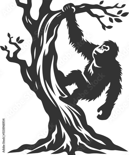 Vector illustration of a orangutan animal drawing silhouette