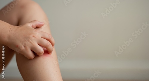 Wallpaper Mural Child scratching knee with hand indoors on a neutral background   Torontodigital.ca