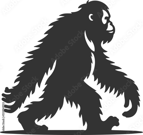 Vector illustration of a orangutan animal drawing silhouette