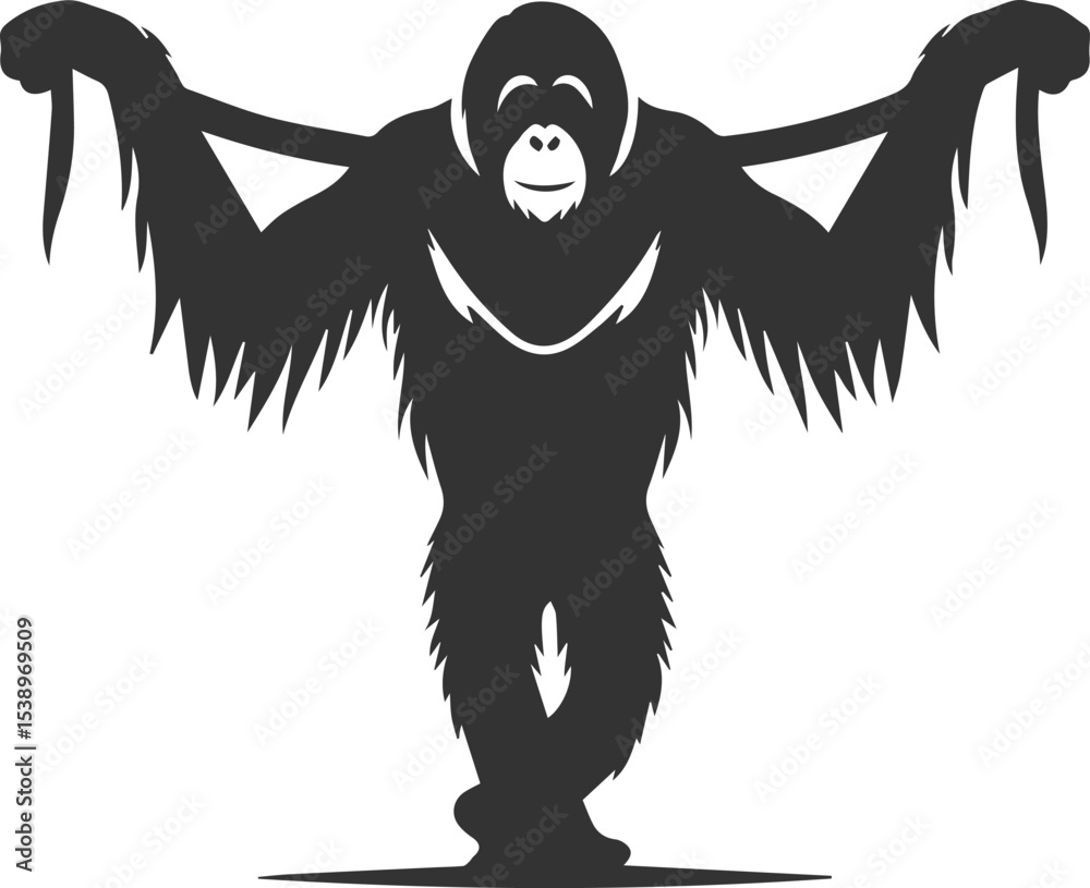 Fototapeta premium Vector illustration of a orangutan animal drawing silhouette