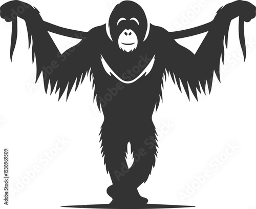 Vector illustration of a orangutan animal drawing silhouette