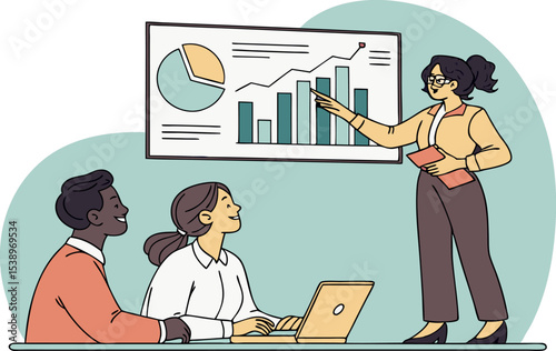 businesswoman giving a presentation in front.