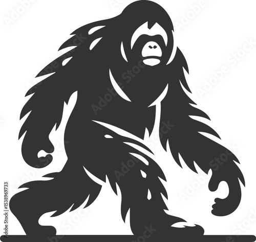 Vector illustration of a orangutan animal drawing silhouette