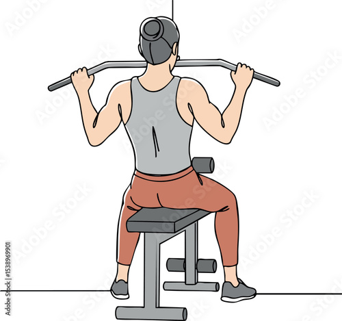 Man Exercising Lat Pulldown Machine at Gym Fitness Routine Strength Training 