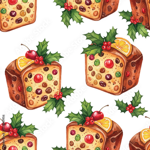 Sweet Christmas Treat: Repeating Pattern of Classic Holiday Fruitcakes