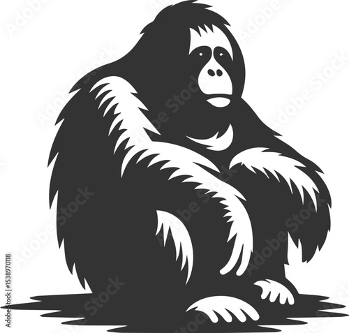 Vector illustration of a orangutan animal drawing silhouette