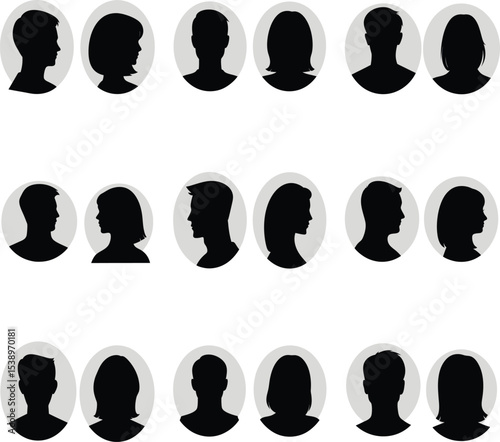 Avatar profile male and female face silhouette vector icon