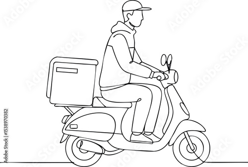 Delivery person riding scooter with cargo box urban transportation vector illustration 