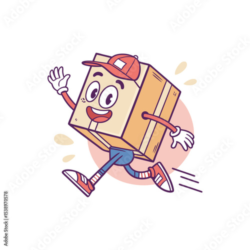Delightful Delivery: A friendly package, sporting a cheerful grin and determined stride, races to deliver its precious cargo.  A whimsical illustration capturing speed and anticipation