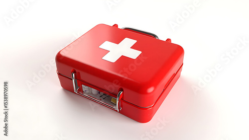Red First Aid Box with White Cross | Emergency Medical Kit Isolated