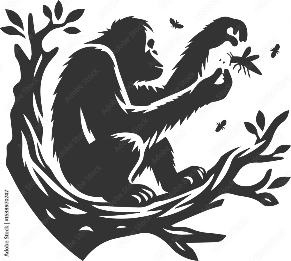 Obraz premium Vector illustration of a orangutan animal drawing silhouette