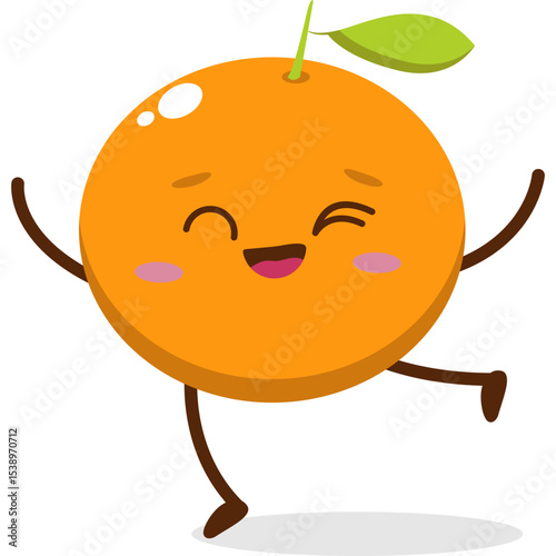 Cute orange character kawai vector for orange mascot. happy face, winking eye,. smile