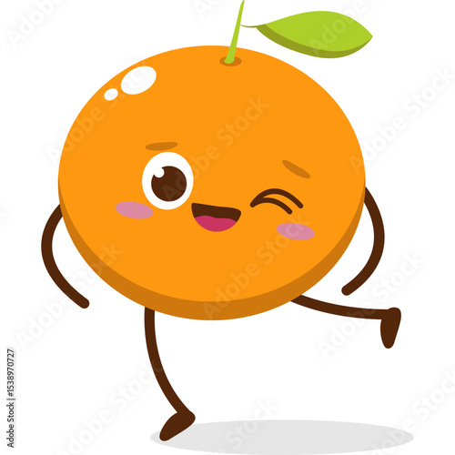 Cute orange character kawai vector for orange mascot. happy face, winking eye,. smile