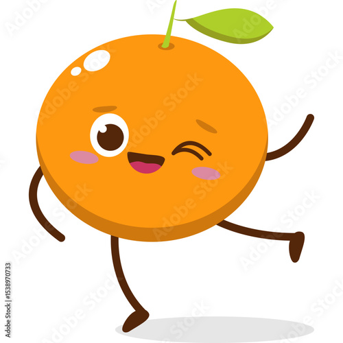 Cute orange character kawai vector for orange mascot. happy face, winking eye,. smile