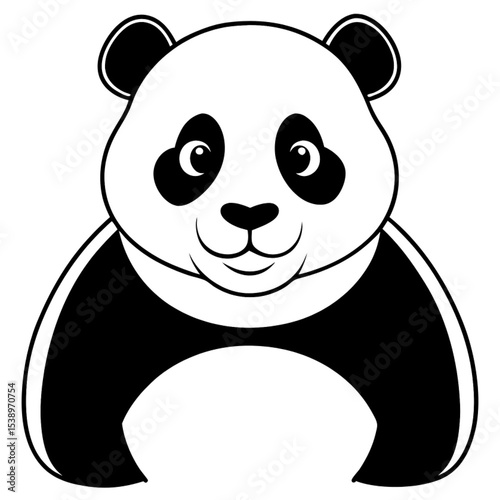 Cute cartoon baby panda bear illustration with bamboo, a happy wild animal character from China
