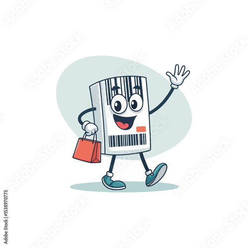Barcode's Retail Adventure: This playful illustration presents a barcode character embarking on a shopping excursion.