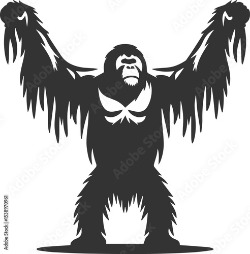 Vector illustration of a orangutan animal drawing silhouette