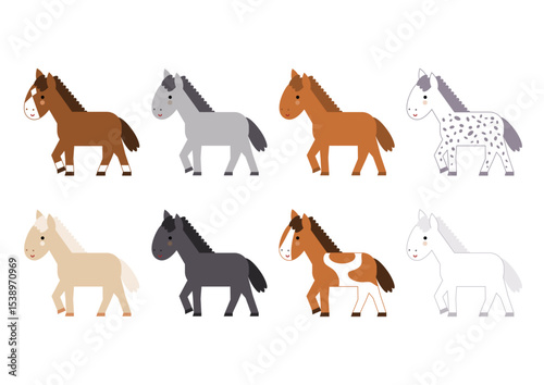 かわいい馬の品種のイラストセット