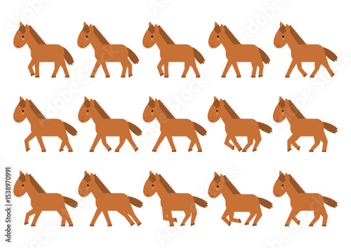 歩く馬と走る馬のイラストセット