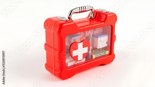 Red First Aid Box with White Cross | Emergency Medical Kit Isolated