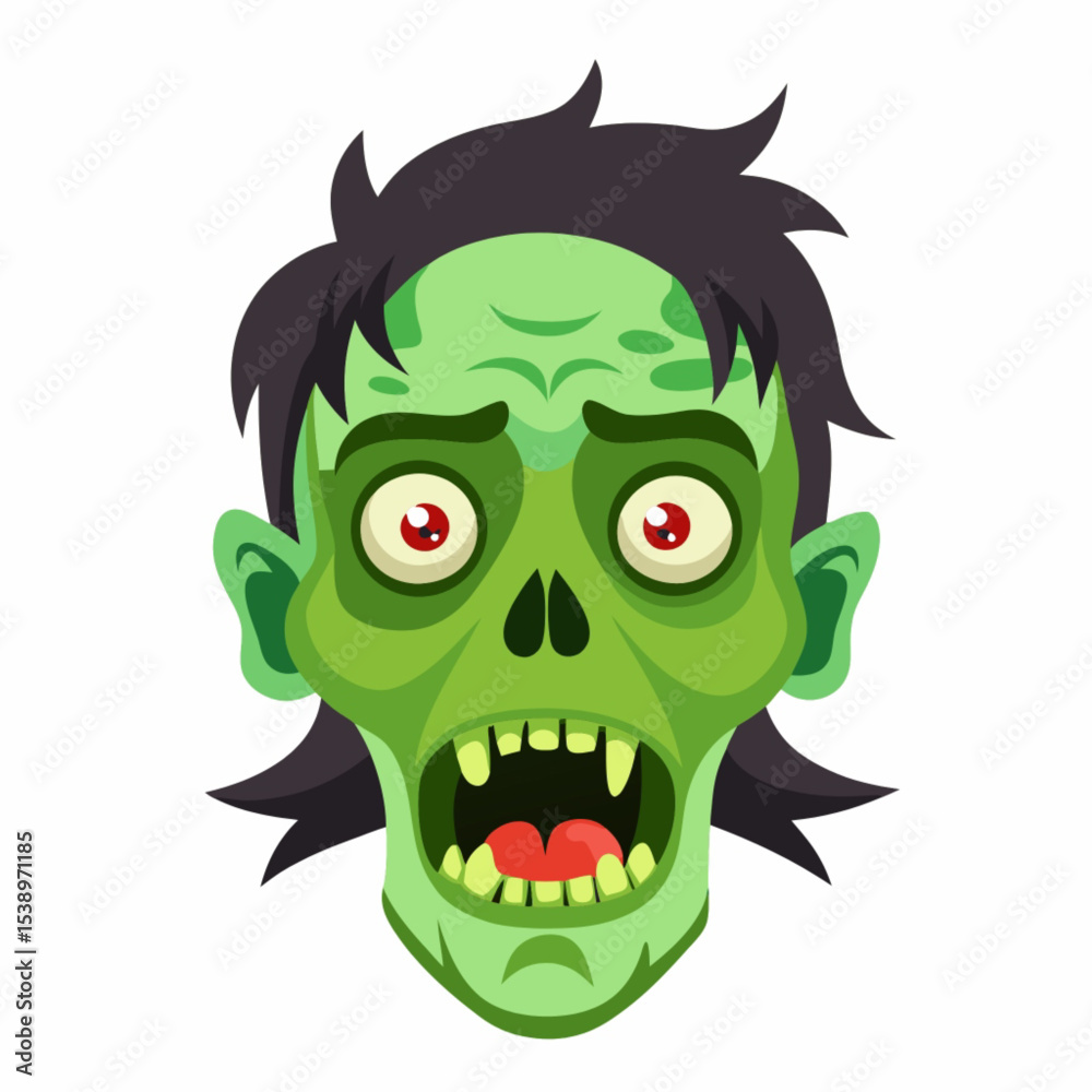 Fototapeta premium Funny cartoon zombie character illustration with a happy, crazy, smiling monster face