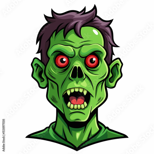 Funny cartoon zombie monster head vector illustration with a scary, smiling face and evil teeth perfect for Halloween design