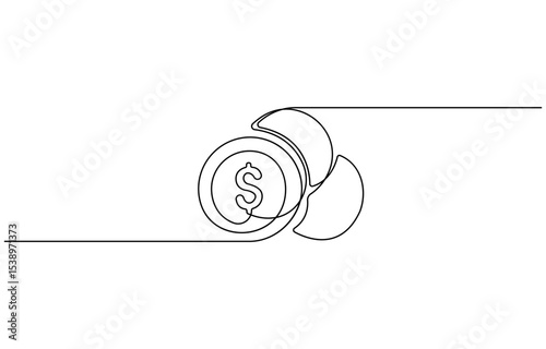 Stacks of coins in one continuous line drawing. Coins money symbol of financial success and investment business. Coins money in simple linear style, Money saving concept continuous line.